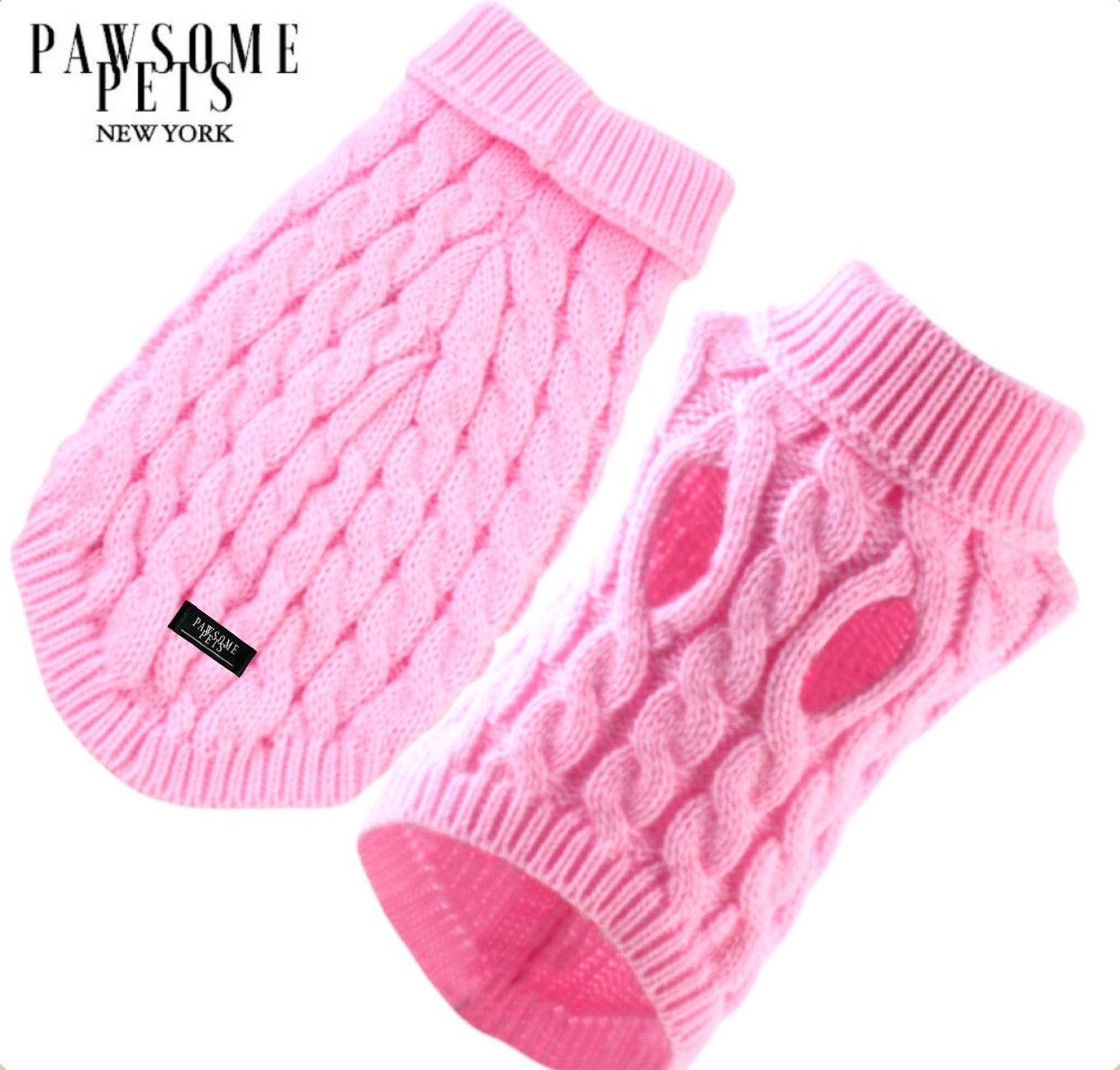 (EXTRA WARM) DOG AND CAT CABLE KNIT SWEATER - PINK-0