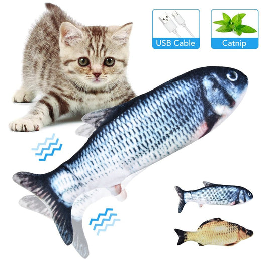 Cat Toy Electric Wagging Fish Simulation Fish Kitten Chewing Biting Kicking Playing Toys Catnip Stuffed Cat Interactive Toy-0